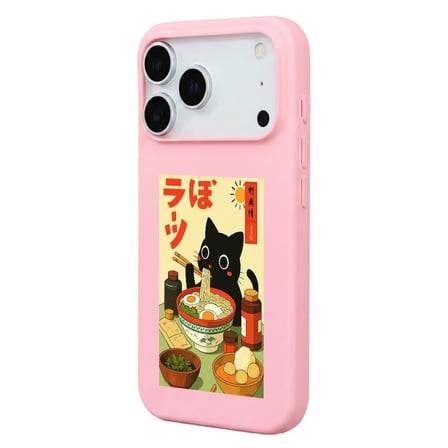 iPhone 17 Pro Pembe Lansman Renkli Silikon Black Cat Tasarımlı Telefon Kılıfı