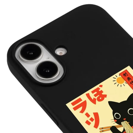 iPhone 17 Siyah Lansman Renkli Silikon Black Cat Tasarımlı Telefon Kılıfı