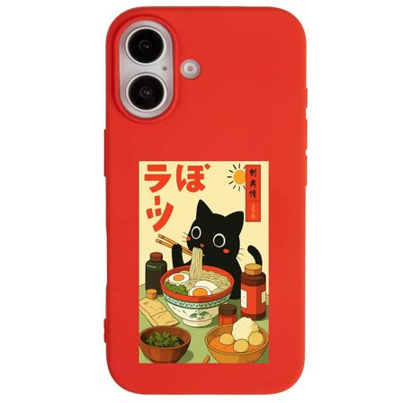 iPhone 16 Plus Kırmızı Lansman Renkli Silikon Black Cat Tasarımlı Telefon Kılıfı