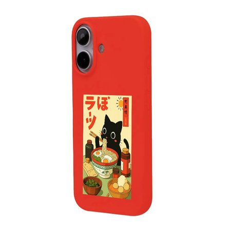 iPhone 16 Plus Kırmızı Lansman Renkli Silikon Black Cat Tasarımlı Telefon Kılıfı