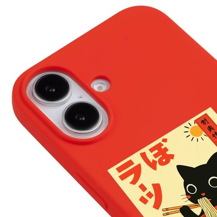 iPhone 16 Plus Kırmızı Lansman Renkli Silikon Black Cat Tasarımlı Telefon Kılıfı