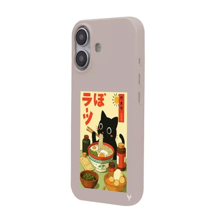 iPhone 16 Plus Pudra Lansman Renkli Silikon Black Cat Tasarımlı Telefon Kılıfı