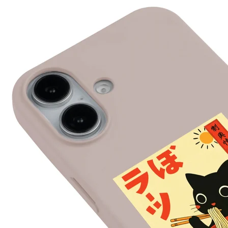 iPhone 16 Plus Pudra Lansman Renkli Silikon Black Cat Tasarımlı Telefon Kılıfı