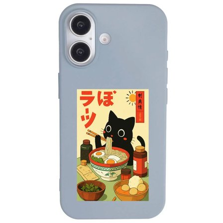 iPhone 16 Mavi Lansman Renkli Silikon Black Cat Tasarımlı Telefon Kılıfı