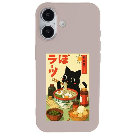 iPhone 16 Pudra Lansman Renkli Silikon Black Cat Tasarımlı Telefon Kılıfı