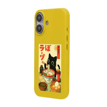 iPhone 16 Sarı Lansman Renkli Silikon Black Cat Tasarımlı Telefon Kılıfı