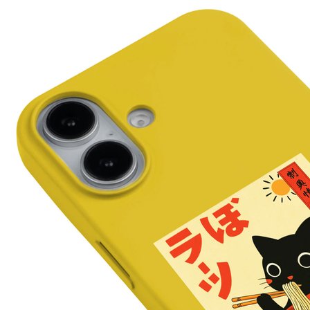 iPhone 16 Sarı Lansman Renkli Silikon Black Cat Tasarımlı Telefon Kılıfı