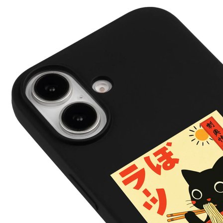 iPhone 16 Siyah Lansman Renkli Silikon Black Cat Tasarımlı Telefon Kılıfı