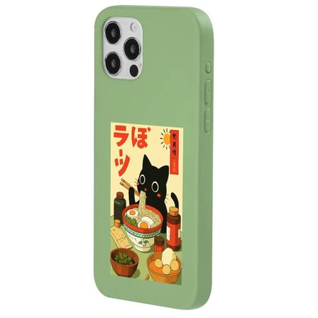 iPhone 16 Pro Max Yeşil Lansman Renkli Silikon Black Cat Tasarımlı Telefon Kılıfı
