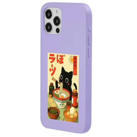 iPhone 14 Pro Max Lila Lansman Renkli Silikon Black Cat Tasarımlı Telefon Kılıfı