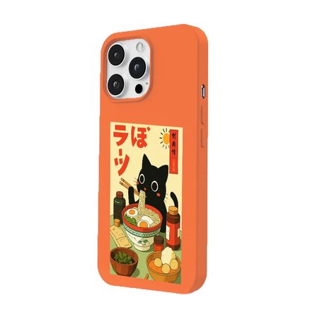 iPhone 12 Pro Max Turuncu Lansman Renkli Silikon Black Cat Tasarımlı Telefon Kılıfı