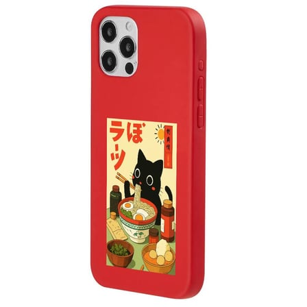 iPhone 12 Pro Kırmızı Lansman Renkli Silikon Black Cat Tasarımlı Telefon Kılıfı