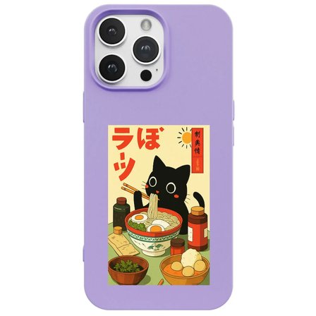 iPhone 11 Pro Lila Lansman Renkli Silikon Black Cat Tasarımlı Telefon Kılıfı