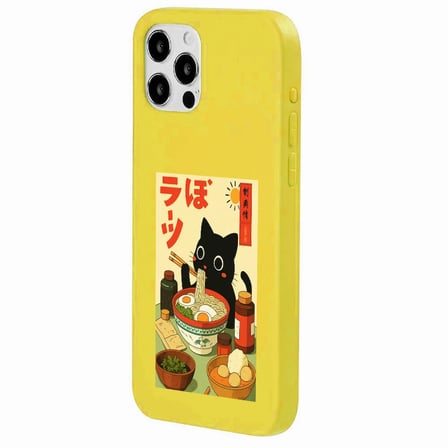 iPhone 11 Pro Max Sarı Lansman Renkli Silikon Black Cat Tasarımlı Telefon Kılıfı