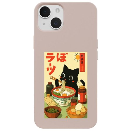 iPhone 15 Plus Pudra Lansman Renkli Silikon Black Cat Tasarımlı Telefon Kılıfı