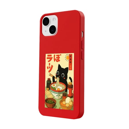 iPhone 14 Kırmızı Lansman Renkli Silikon Black Cat Tasarımlı Telefon Kılıfı