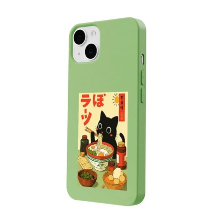 iPhone 13 Yeşil Lansman Renkli Silikon Black Cat Tasarımlı Telefon Kılıfı