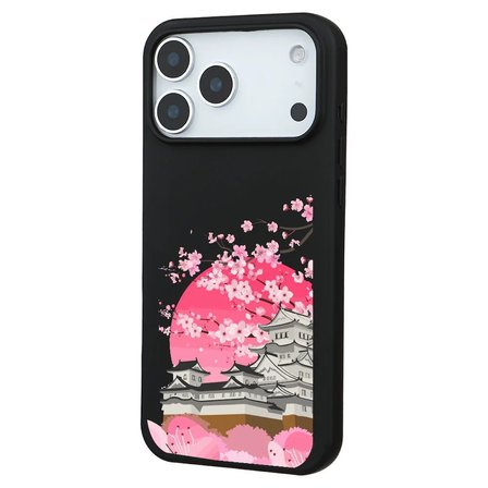 iPhone 17 Pro Max Siyah Lansman Sakura Renkli Silikon Kılıfı