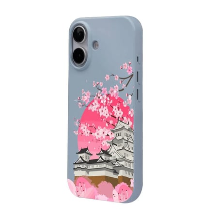 iPhone 16 Plus Mavi Lansman Sakura Renkli Silikon Kılıfı