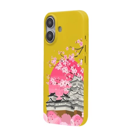 iPhone 16 Plus Sarı Lansman Sakura Renkli Silikon Kılıfı