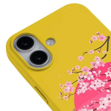 iPhone 16 Plus Sarı Lansman Sakura Renkli Silikon Kılıfı