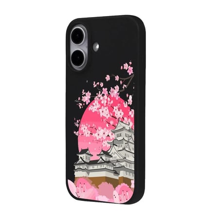 iPhone 16 Siyah Lansman Sakura Renkli Silikon Kılıfı