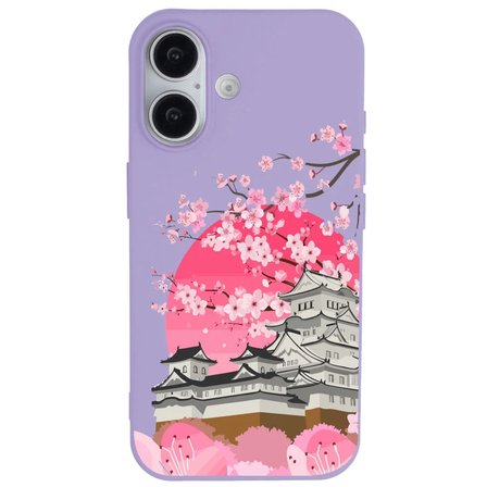 iPhone 16 Lila Lansman Sakura Renkli Silikon Kılıfı