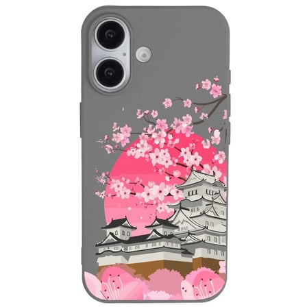 iPhone 17 Gri Lansman Sakura Renkli Silikon Kılıfı