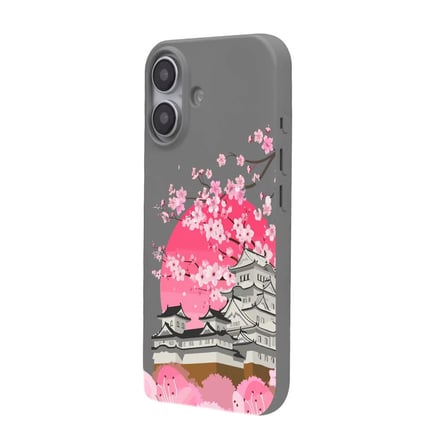 iPhone 17 Gri Lansman Sakura Renkli Silikon Kılıfı