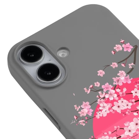 iPhone 17 Gri Lansman Sakura Renkli Silikon Kılıfı