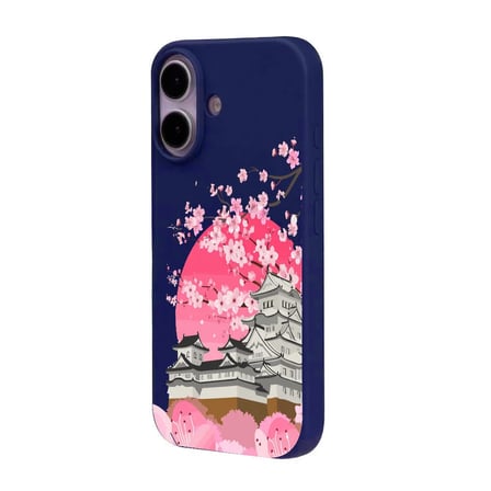 iPhone 17 Lacivert Lansman Sakura Renkli Silikon Kılıfı