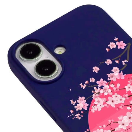iPhone 17 Lacivert Lansman Sakura Renkli Silikon Kılıfı
