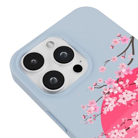 iPhone 16 Pro Mavi Lansman Sakura Renkli Silikon Kılıfı