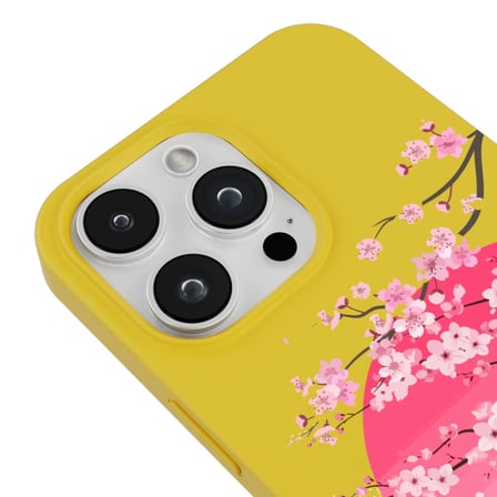 iPhone 15 Pro Sarı Lansman Sakura Renkli Silikon Kılıfı