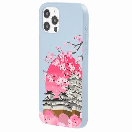 iPhone 12 Pro Mavi Lansman Sakura Renkli Silikon Kılıfı