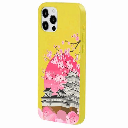 iPhone 12 Pro Sarı Lansman Sakura Renkli Silikon Kılıfı