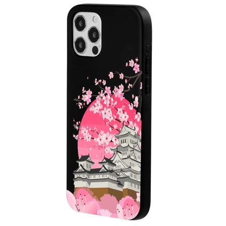iPhone 11 Pro Max Siyah Lansman Sakura Renkli Silikon Kılıfı