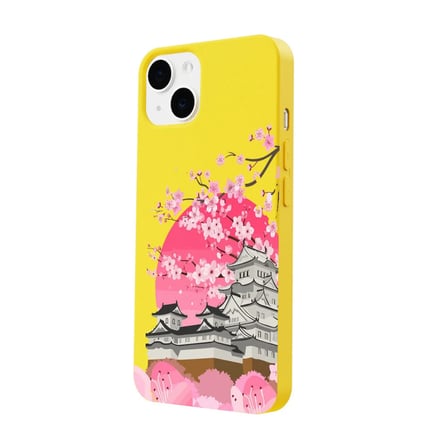 iPhone 14 Plus Sarı Lansman Sakura Renkli Silikon Kılıfı