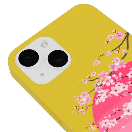 iPhone 14 Plus Sarı Lansman Sakura Renkli Silikon Kılıfı