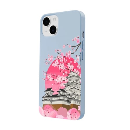 iPhone 14 Mavi Lansman Sakura Renkli Silikon Kılıfı