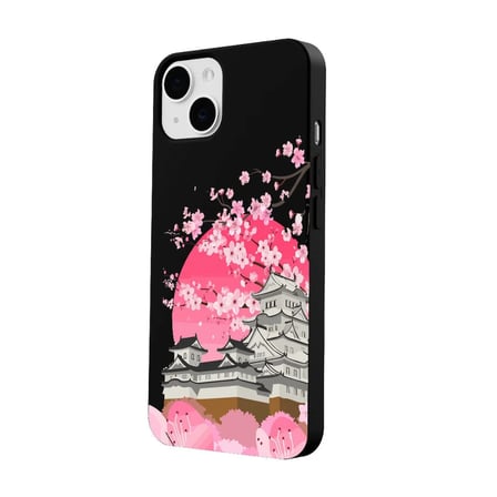 iPhone 12 Siyah Lansman Sakura Renkli Silikon Kılıfı