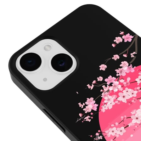 iPhone 12 Siyah Lansman Sakura Renkli Silikon Kılıfı