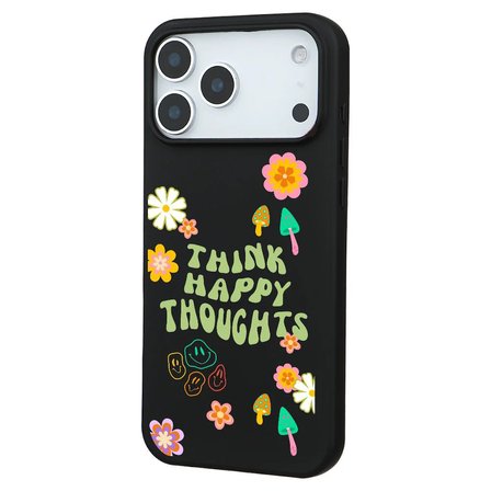iPhone 17 Pro Max Siyah Think Happy Renkli Silikon Kılıfı