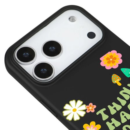 iPhone 17 Pro Max Siyah Think Happy Renkli Silikon Kılıfı