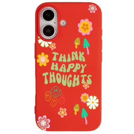 iPhone 16 Kırmızı Think Happy Renkli Silikon Kılıfı
