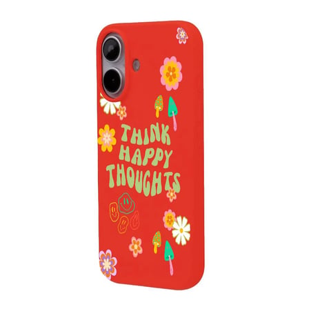 iPhone 16 Kırmızı Think Happy Renkli Silikon Kılıfı