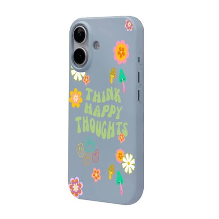 iPhone 16 Mavi Think Happy Renkli Silikon Kılıfı