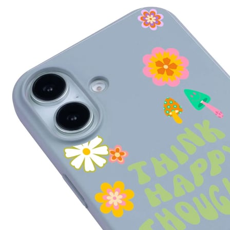 iPhone 16 Mavi Think Happy Renkli Silikon Kılıfı