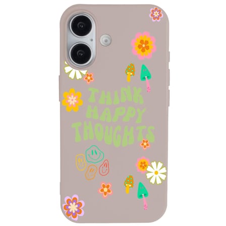 iPhone 16 Pudra Think Happy Renkli Silikon Kılıfı