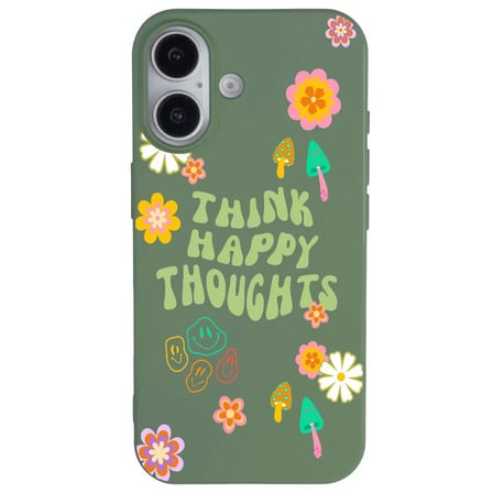 iPhone 16 Yeşil Think Happy Renkli Silikon Kılıfı